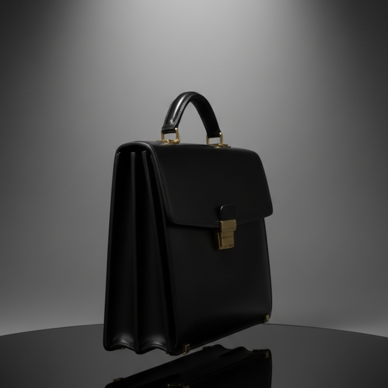 Onyx Crest Gold Tone Accents Leather Briefcase