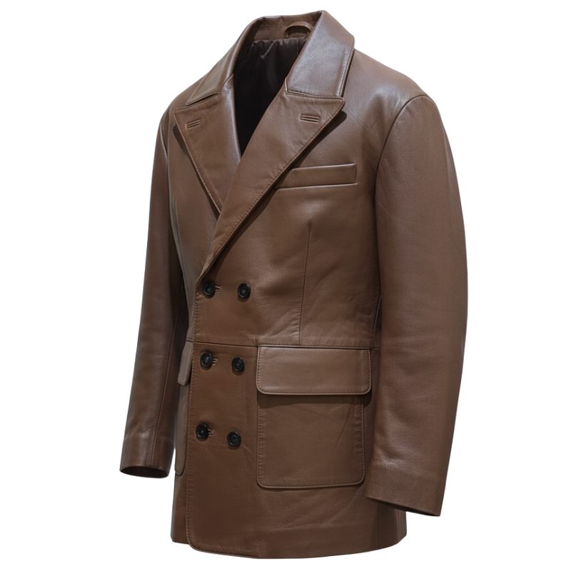 Men's Sovereign Double-Breasted Leather Coat