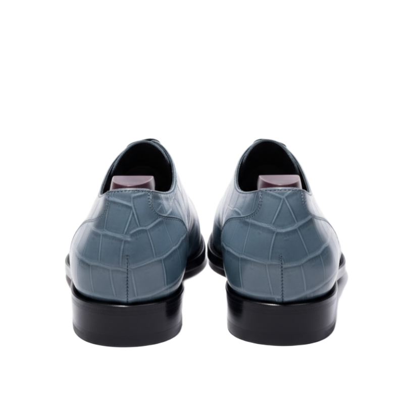 Azure Croc-Textured Oxford Shoes Lace-Ups