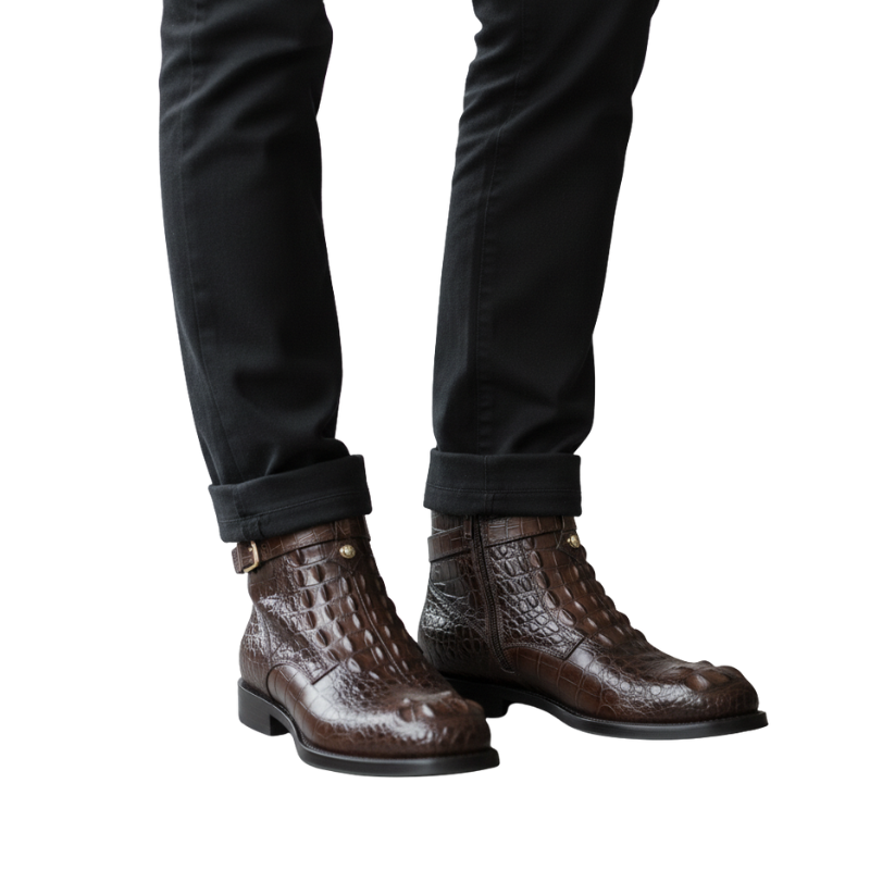 Crocodile Luxe Buckle Ankle Boots
