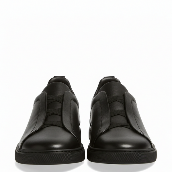 Noir Triple Stitch Leather Sneaker - Black