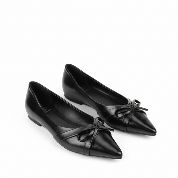 Italian Noir Bow Point Flats Ballerinas