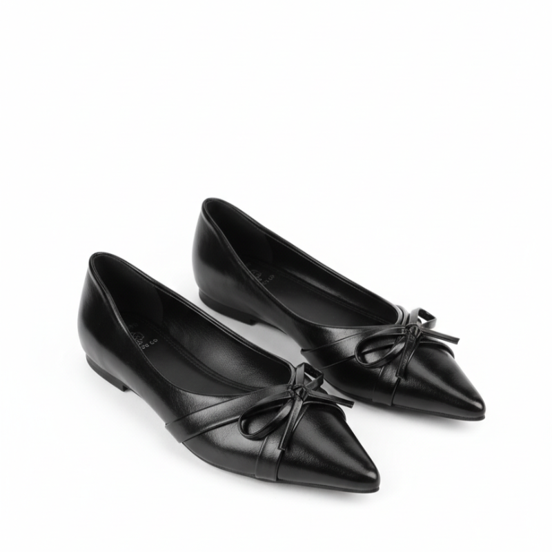 Italian Noir Bow-Point Flats Ballerinas