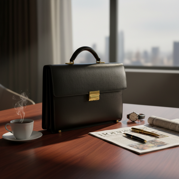 Midnight Gold Tone Hardware Leather Briefcase