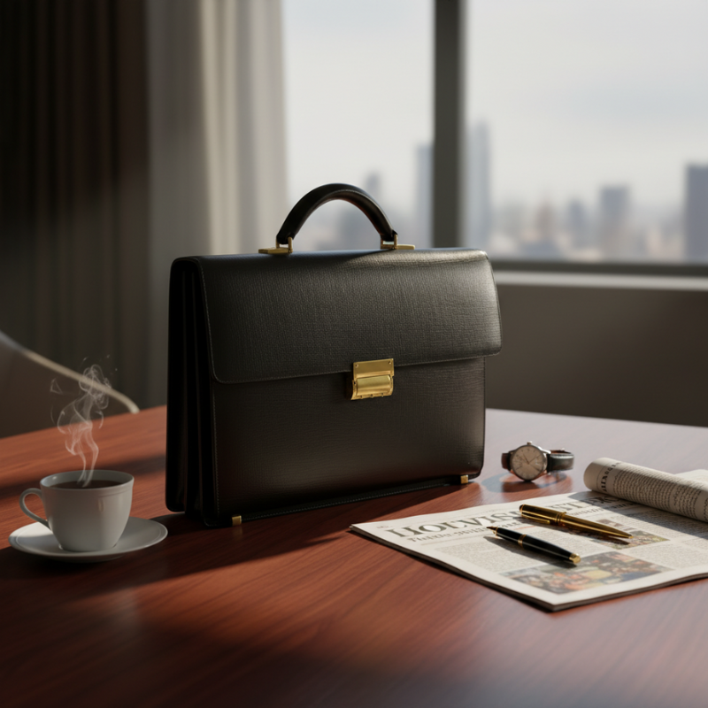 Midnight Gold-Tone Hardware Leather Briefcase