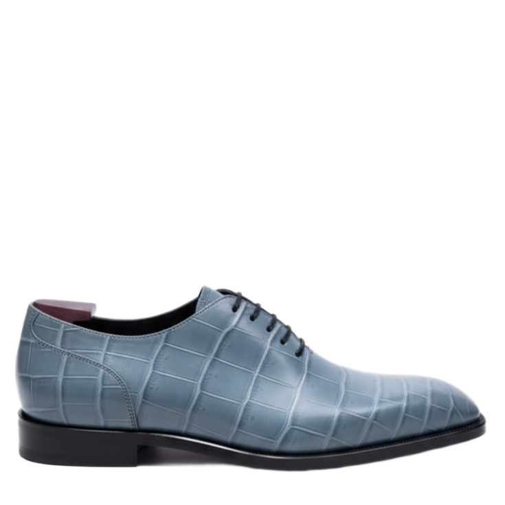 Azure Croc-Textured Oxford Shoes Lace-Ups