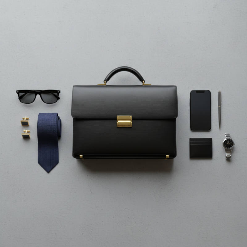 Midnight Gold-Tone Hardware Leather Briefcase