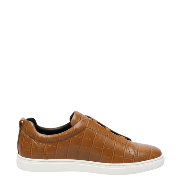 Croc Embossed Italian Luxe Slip On Sneakers - Tan