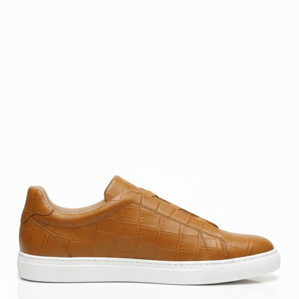 Premium Croc Embossed Luxe Sneakers - Tan
