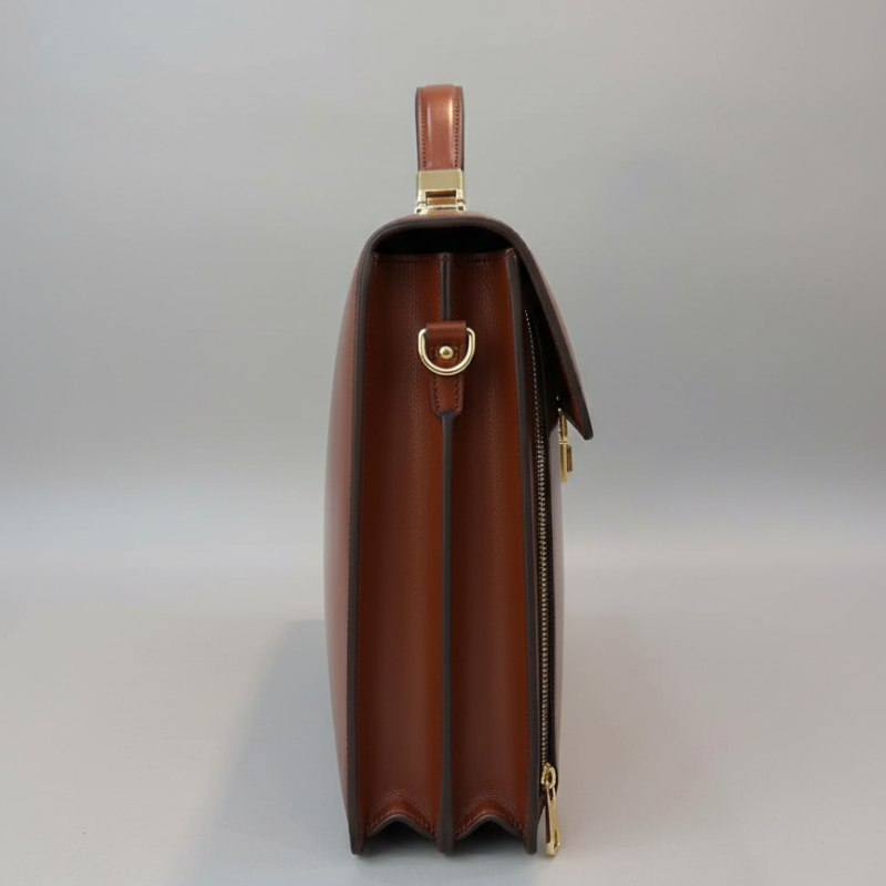 Polished Leather Gold-Tone Accents Briefcase