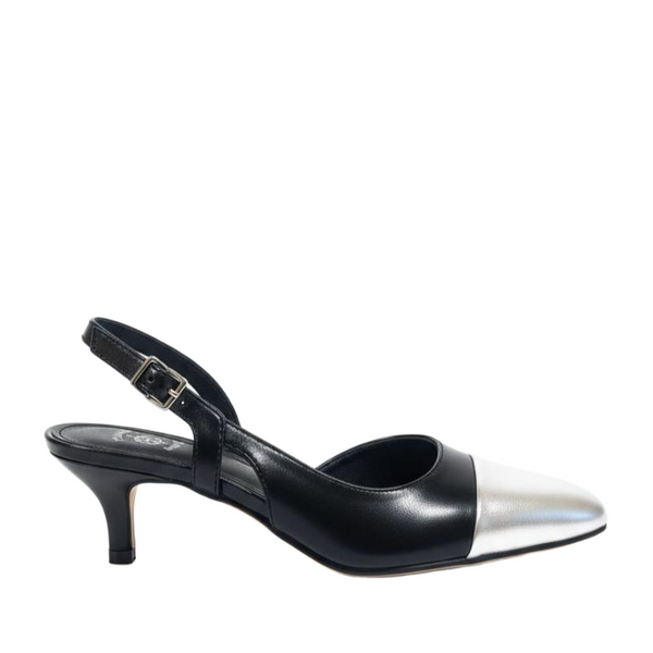 Midnight Silver Cap-Toe Slingback Heels