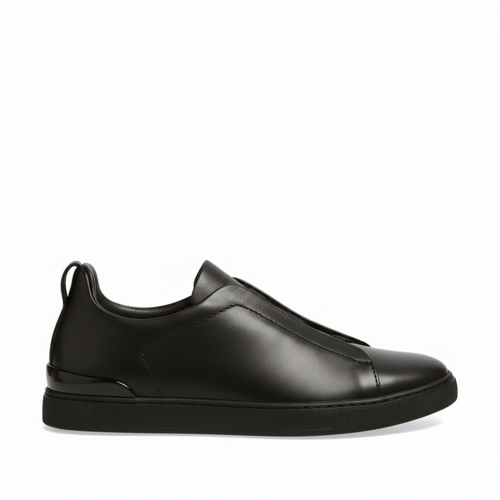 Noir Triple Stitch Leather Sneaker