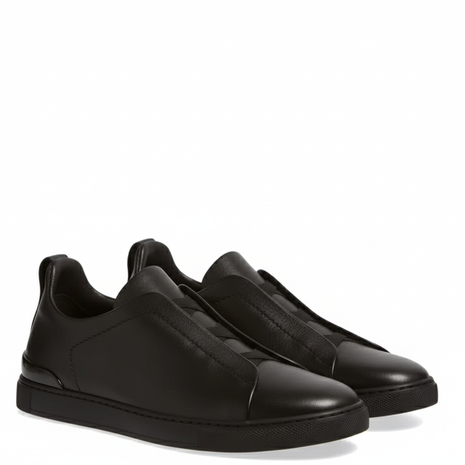 Noir Triple Stitch Leather Sneaker