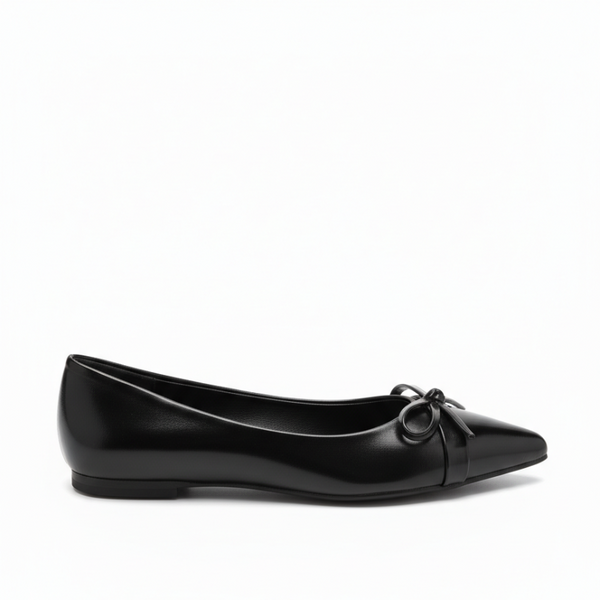 Italian Noir Bow Point Flats Ballerinas - Black