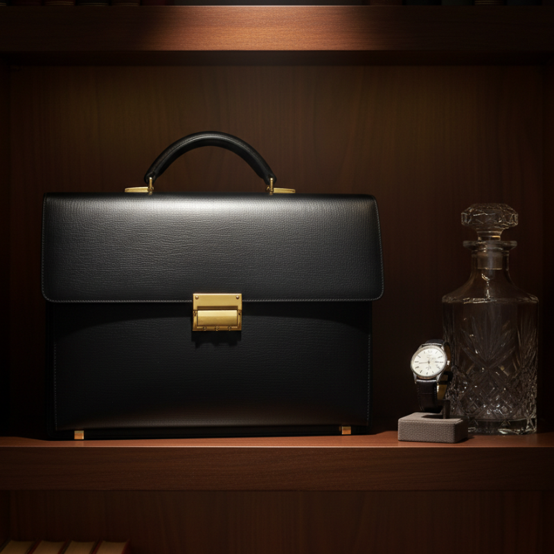 Midnight Gold-Tone Hardware Leather Briefcase
