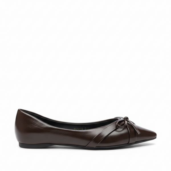 Italian Noir Bow Point Flats Ballerinas - Chocolate Brown