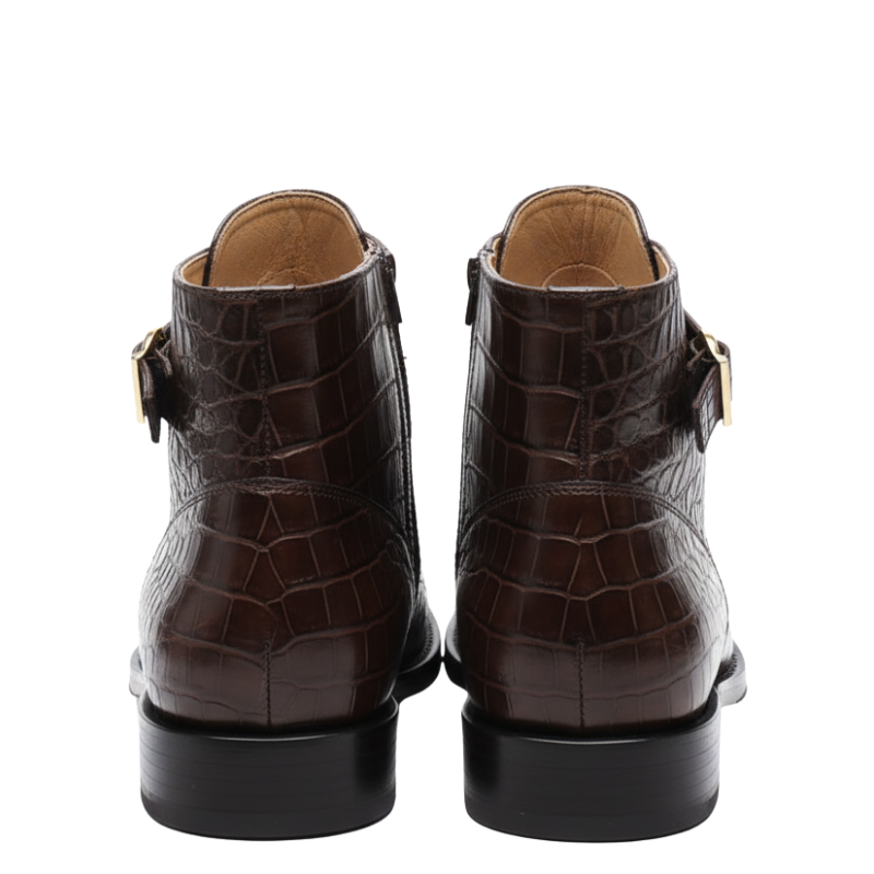Crocodile Luxe Buckle Ankle Boots