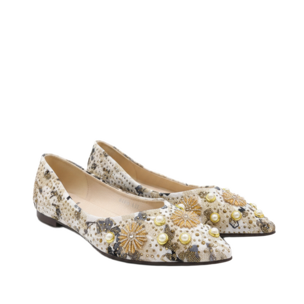Royal Pearl Ethnic Embroidered Ballet Flats