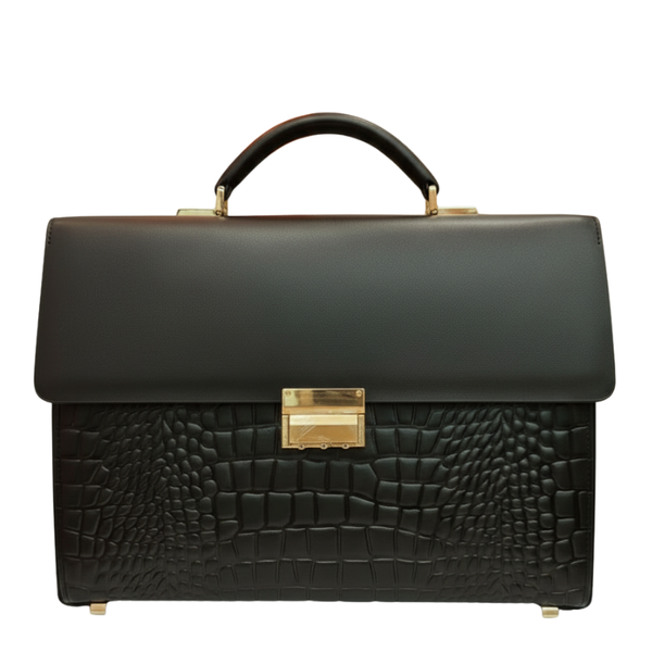 Obsidian Crest Crocodile Embossed Leather Briefcase