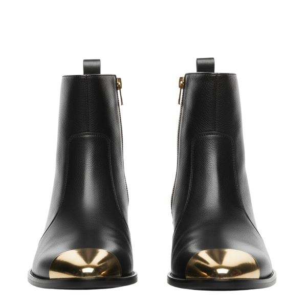 Mens Regal Leather Ankle Boots with Gold Toe