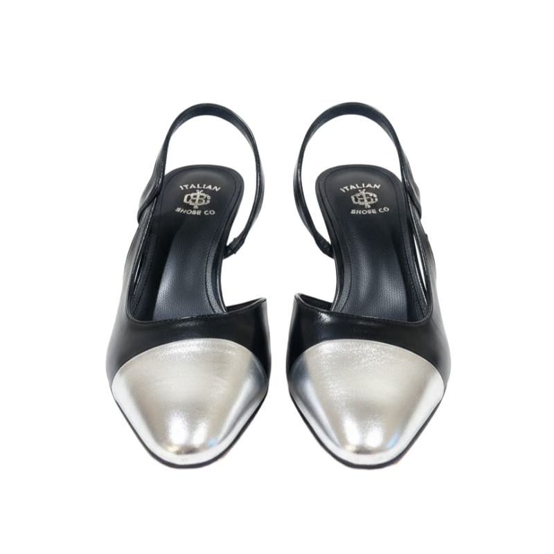 Midnight Silver Cap-Toe Slingback Heels