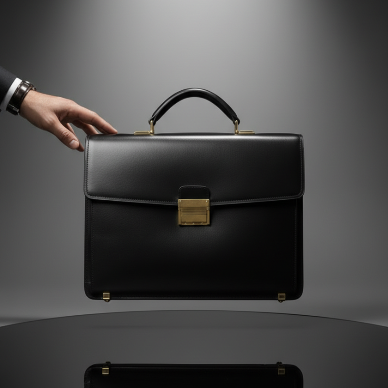 Onyx Crest Gold Tone Accents Leather Briefcase