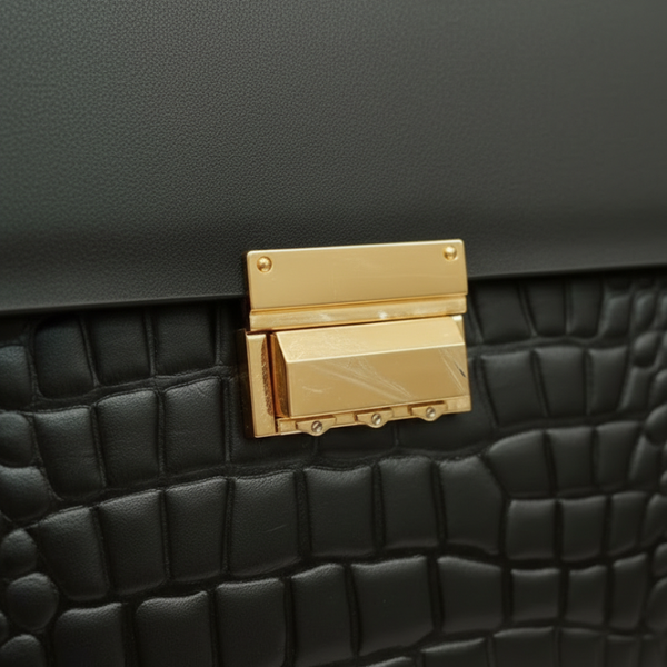 Obsidian Crest Crocodile Embossed Leather Briefcase