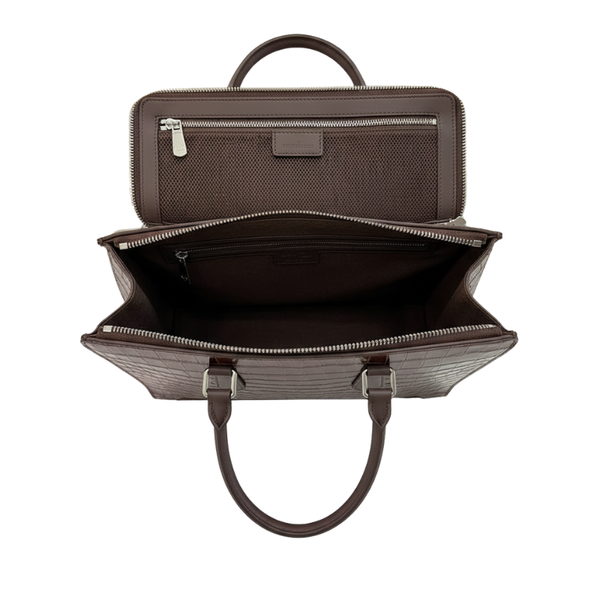 Umber Crest Crocodile Embossed Leather Briefcase