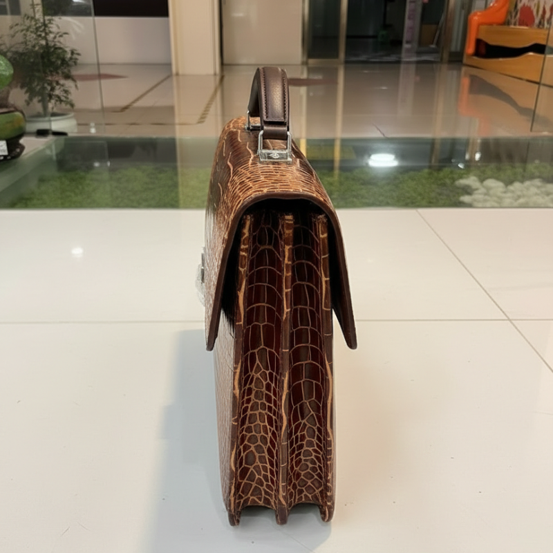 Sable Crest Crocodile-Embossed Leather Briefcase