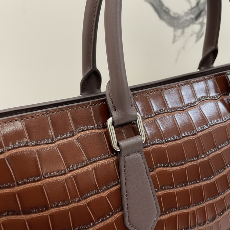Umber Crest Crocodile-Embossed Leather Briefcase