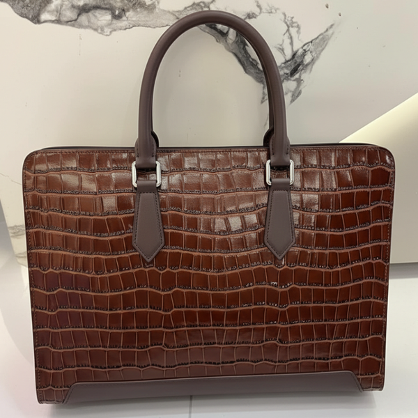Umber Crest Crocodile Embossed Leather Briefcase