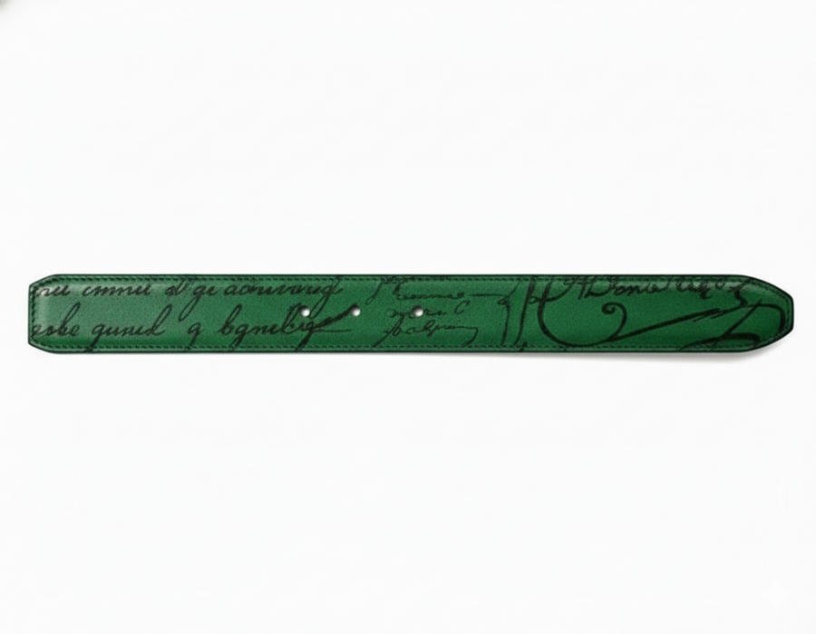 Deep Forest Green Leather Strap With Black Cursive Script