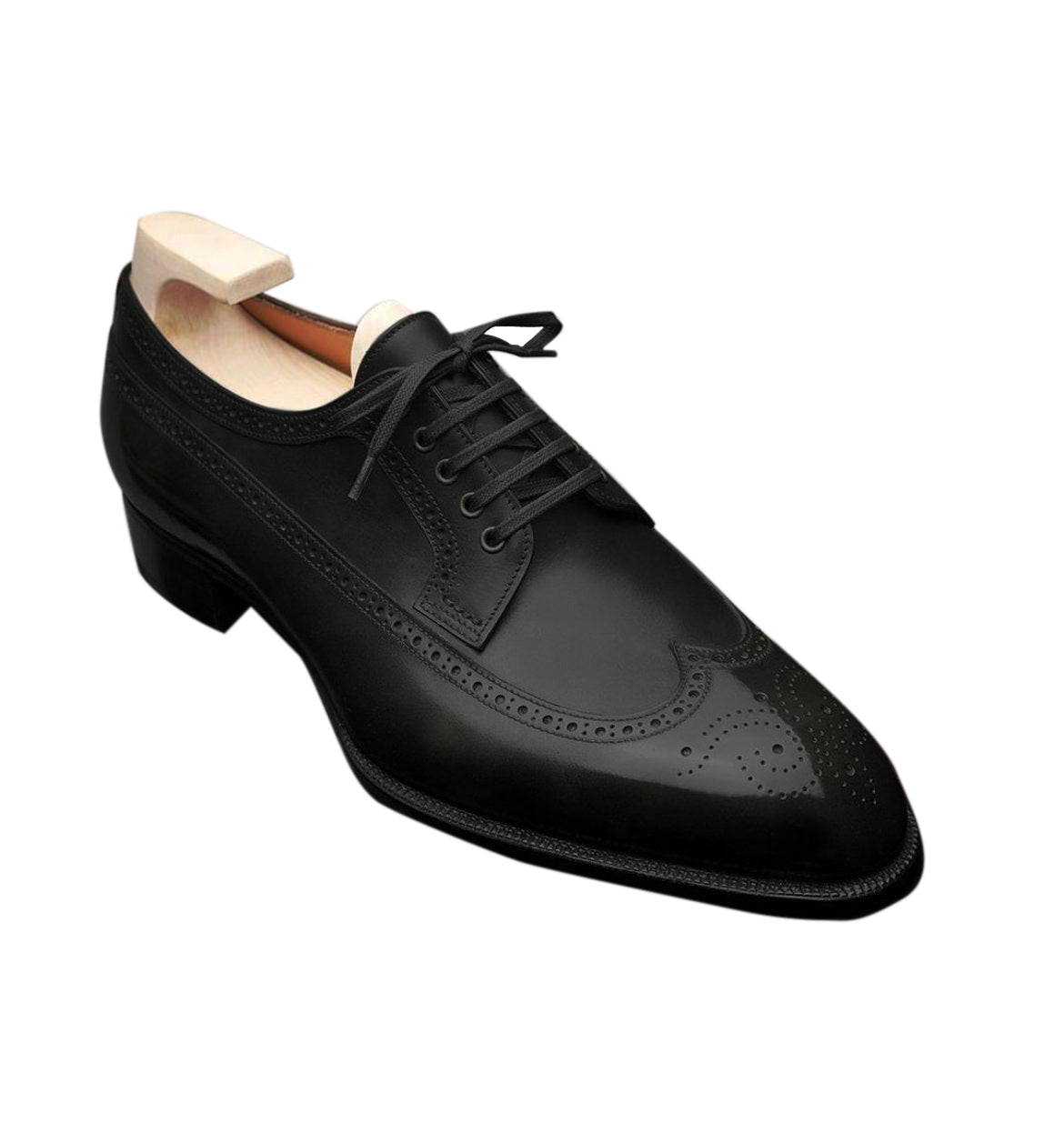 BLACK LEATHER WINGTIP FORMAL SHOES