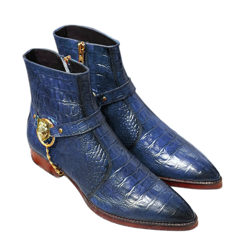 Blue Croco Side Buckle Chelsea Boots