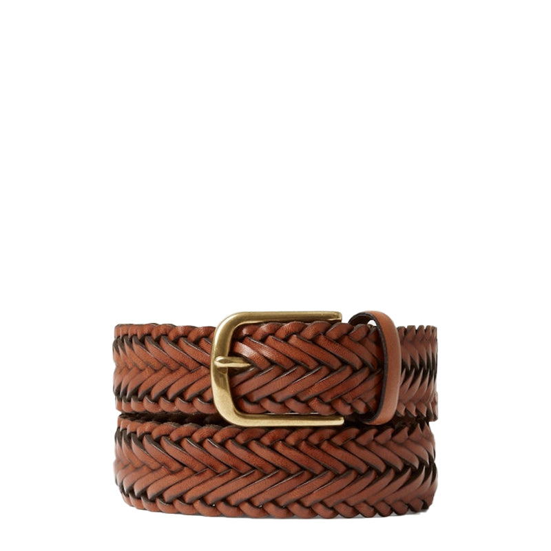 Leather Braided Belt With Gold Buckle