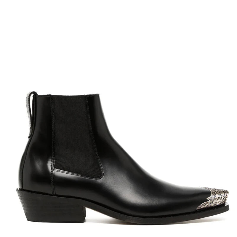 Cyphre Pointed Chelsea Leather Boot with Silver Toe