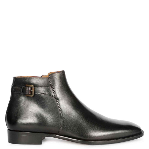 Men Solid Leather Side Zipper Boot With Buckle