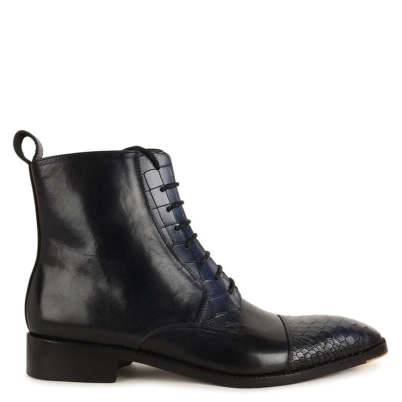 Croco Print Leather High Ankle Boots With Side Zip Up
