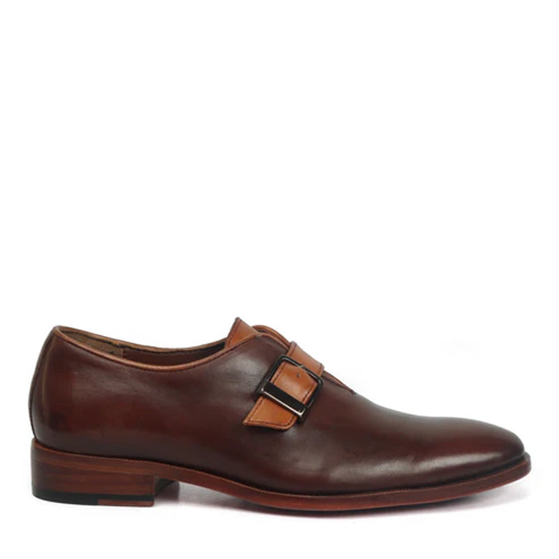 Leather Buckled Single Monk Straps Shoes