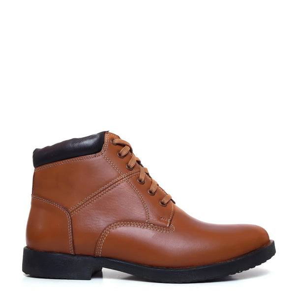 Leather Lace Up High Ankle Boot Tan for Men