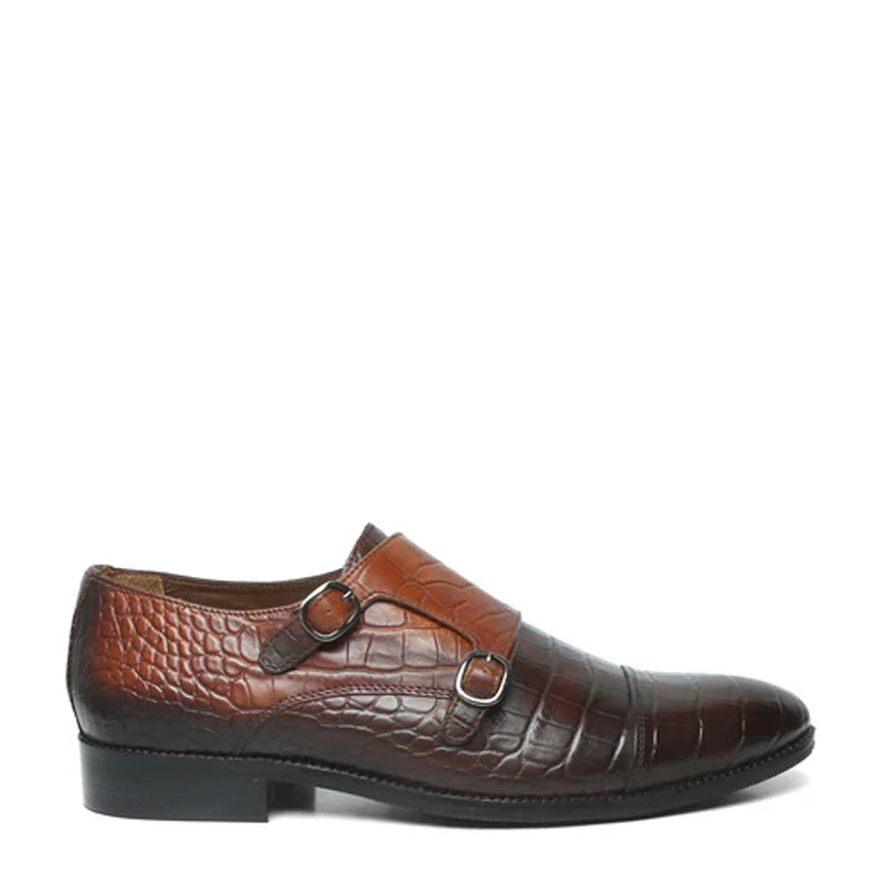 Men Croco Leather Double Monk Shoes