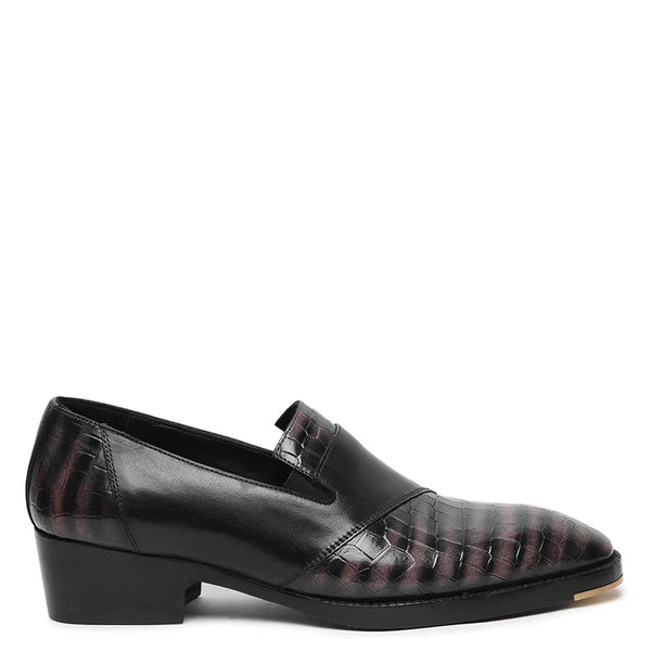 Patina Croco Mirror Glossed Cuban Heel Loafer