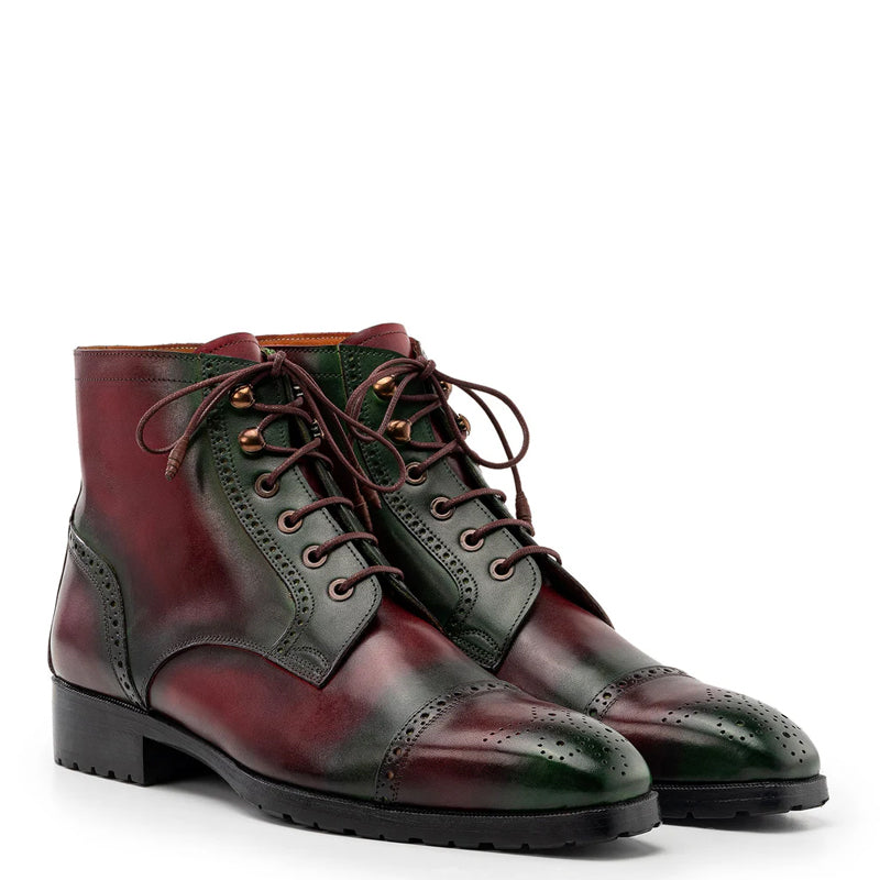 Men Hand-Painted Leather Lace-Up Cap Toe Boots