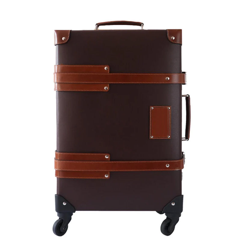 Leather Vintage Suitcase Retro Trunk Rolling