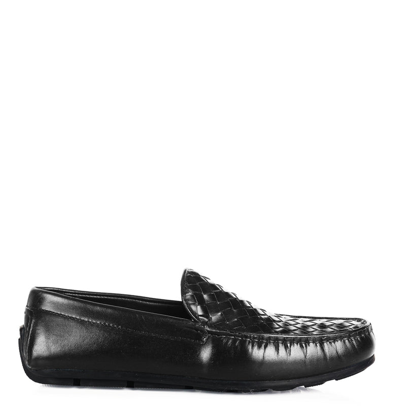 Weaved Textured Shiny Leather Driving Loafers