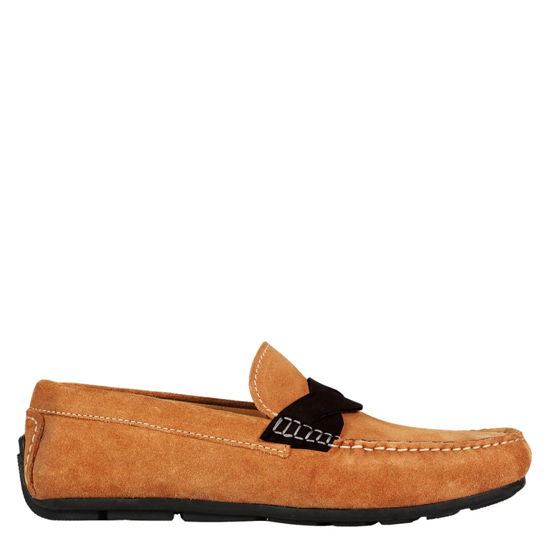 Penny Suede Cross Strap Leather Dark Brown Loafer