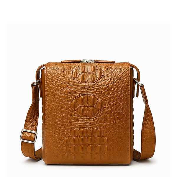Men s Italian Crocodile Leather Tan Side Bag