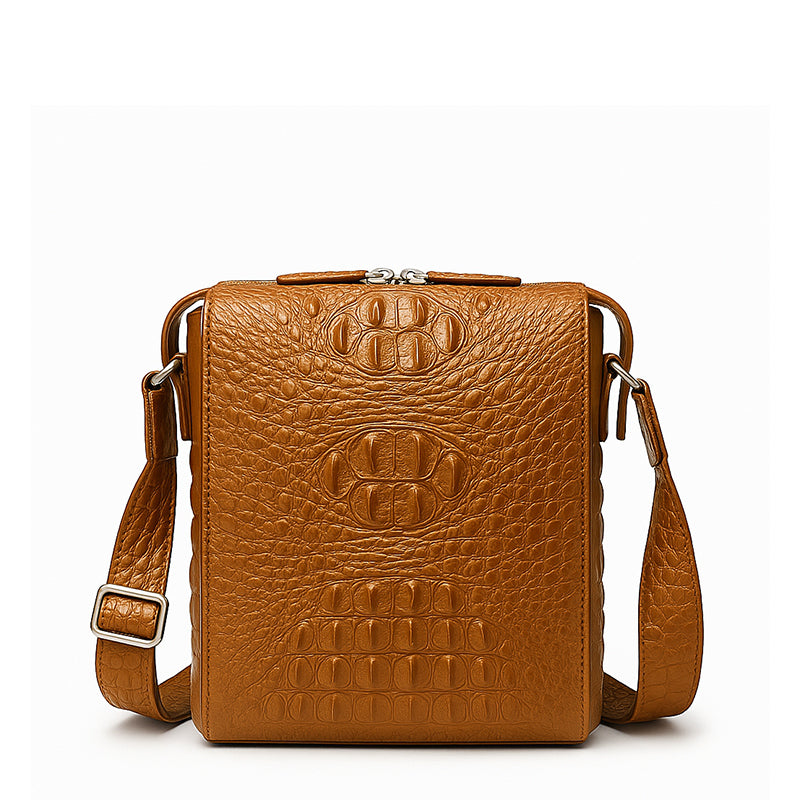 Men's Crocodile Tan Leather Side Bag