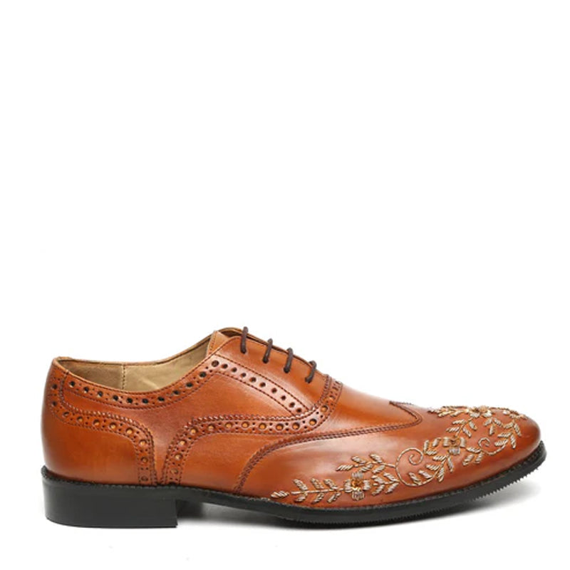 Leather Lace-Up Wingtip Shoes For Men