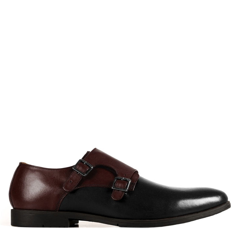 Leather Double Monk Strap Shoes For Men